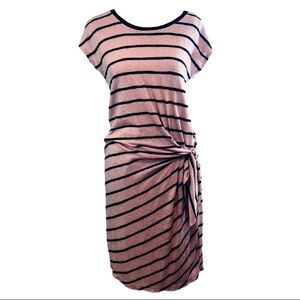Pink Navy Striped Tee Shirt Side Tie Dress XS